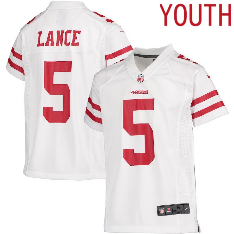 Youth San Francisco 49ers #5 Trey Lance Nike White Player Game NFL Jersey->customized nfl jersey->Custom Jersey